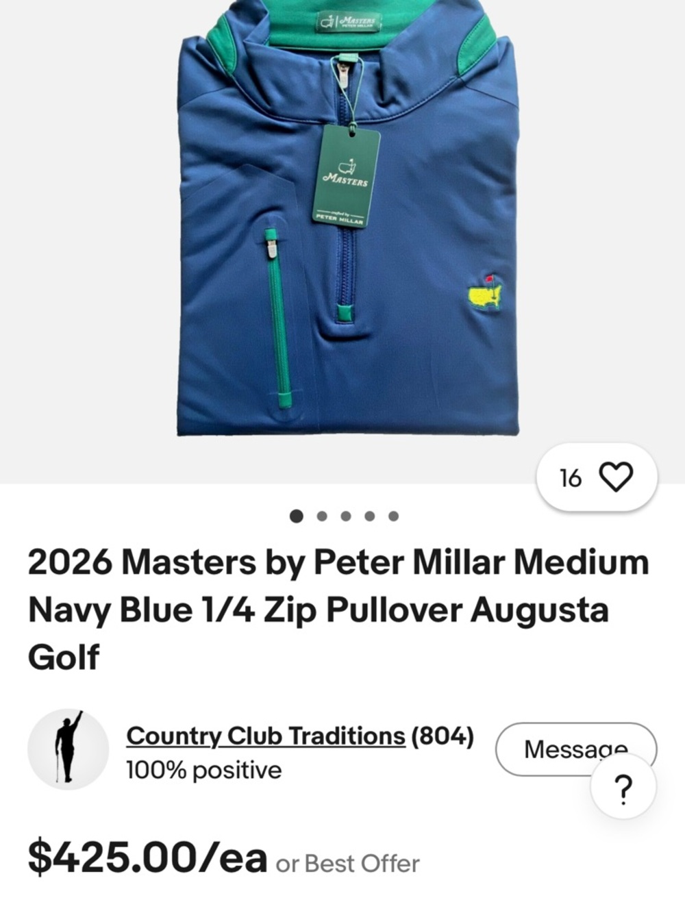 2026 masters Peter Millar navy blue 1/4 zip pullover